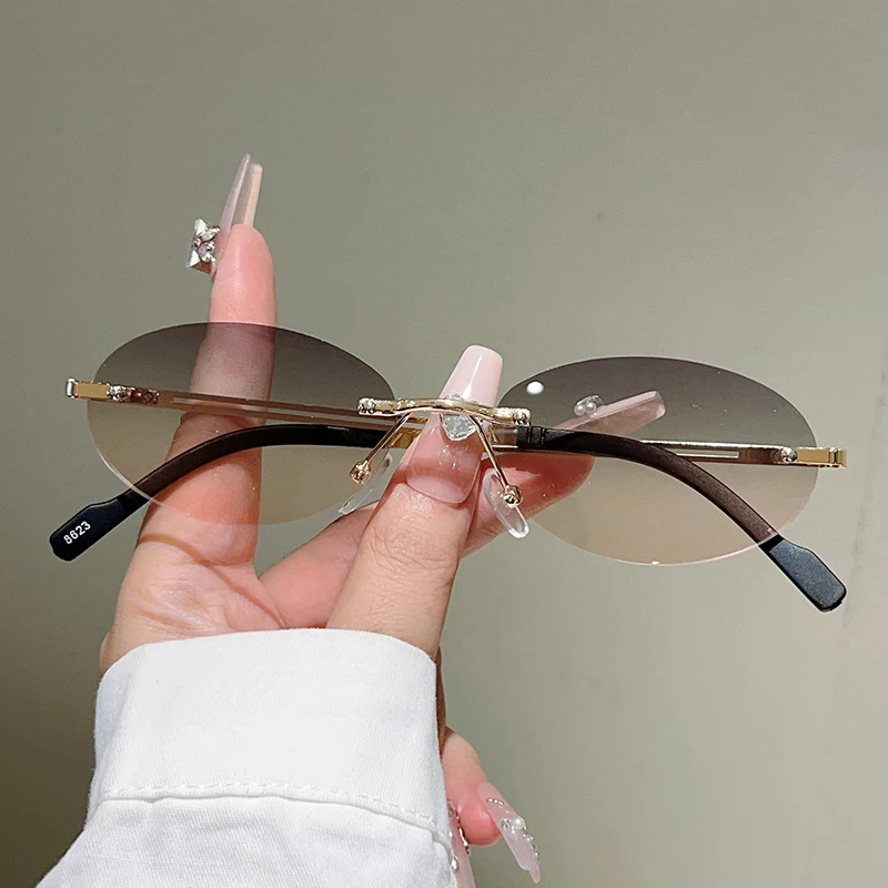 Sunglasses Uv400 - Óculos de sol ovais sem armação,