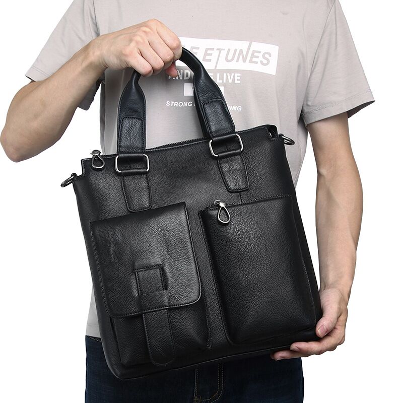 Leather Briefcase - Bolsa de ombro de couro genuína