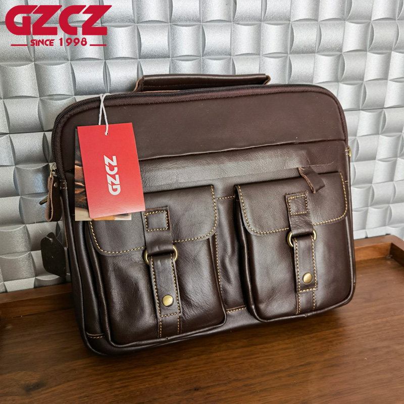 Leather Briefcase - Bolsa Masculina GZCZ para Lazer e