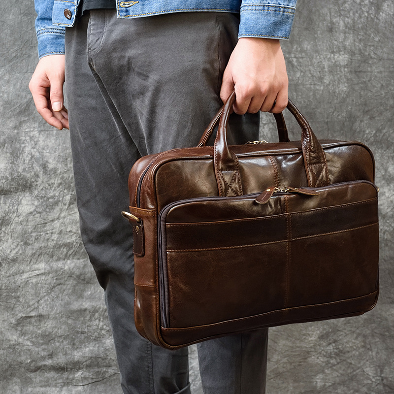 Leather Briefcase - Bolsa De Couro Genuíno De Luxo