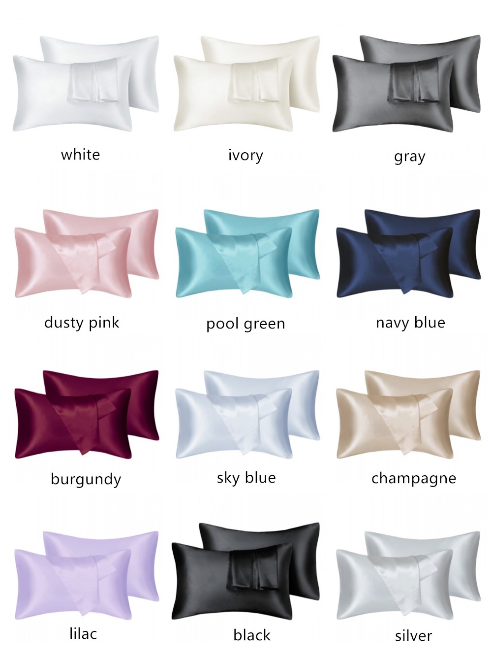 Silk Pillowcase - 2 pçs/lote sólido de seda cetim
