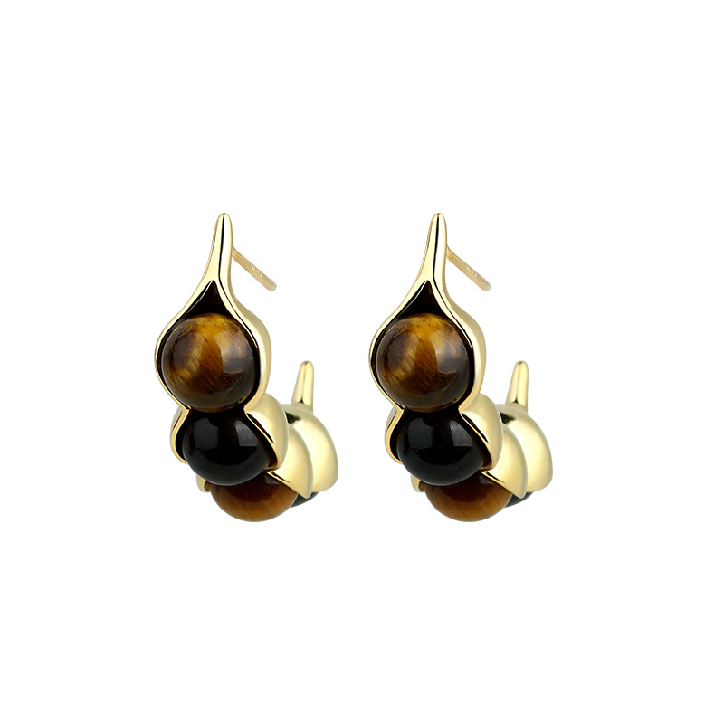 Olho de tigre pod brincos pedr - Gold Plated Jewelry avaliação e preço