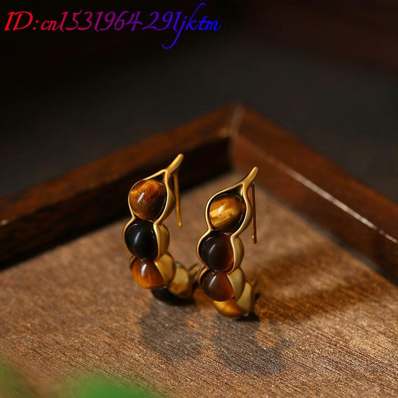 Olho de tigre pod brincos pedr - Gold Plated Jewelry avaliação e preço