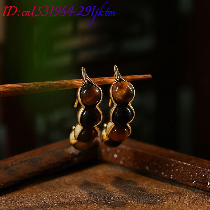 Olho de tigre pod brincos pedr - Gold Plated Jewelry avaliação e preço